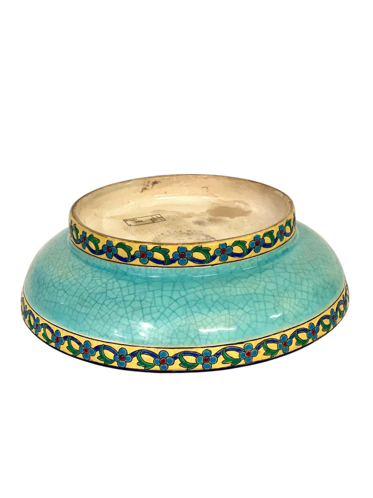 19th Century Longwy Large Enamel Bowl With Floral And Bird Motifs photo vinterior