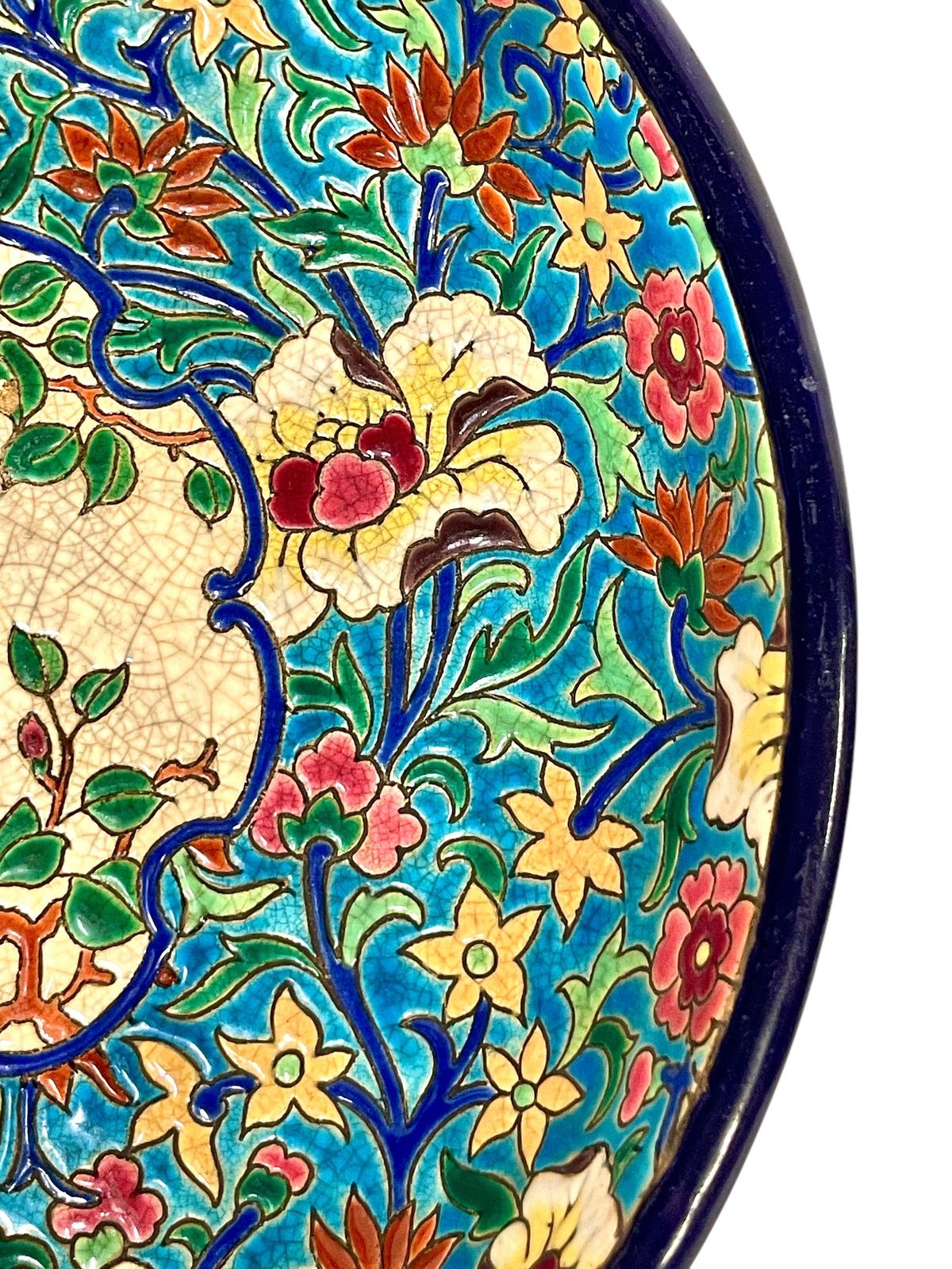 photo buy 19th Century Longwy Large Enamel Bowl With Floral And Bird Motifs