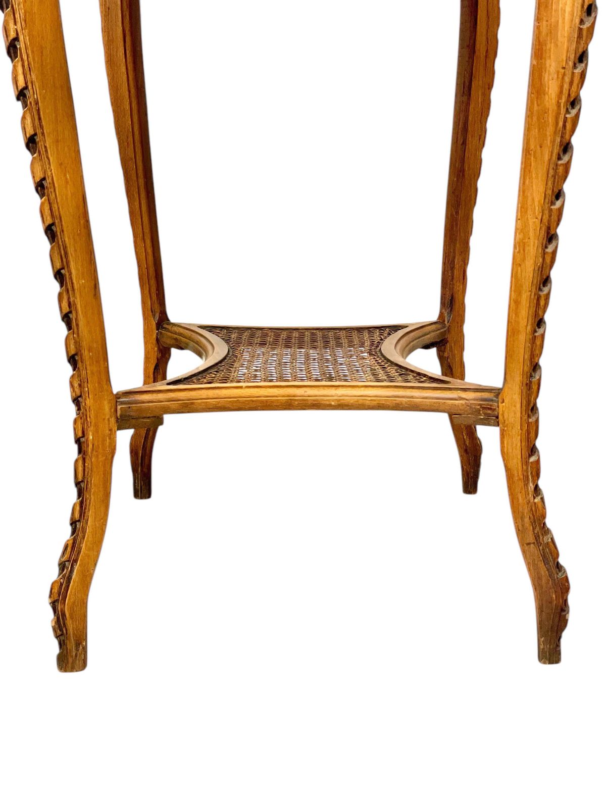 photo furniture 19th Century French Walnut Gueridon With Pink Marble Top And Caned Shelf