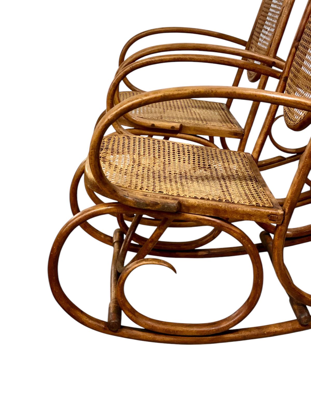 19th Century Rare Pair Of Beechwood And Cane Rocking Chairs photo 3565.0