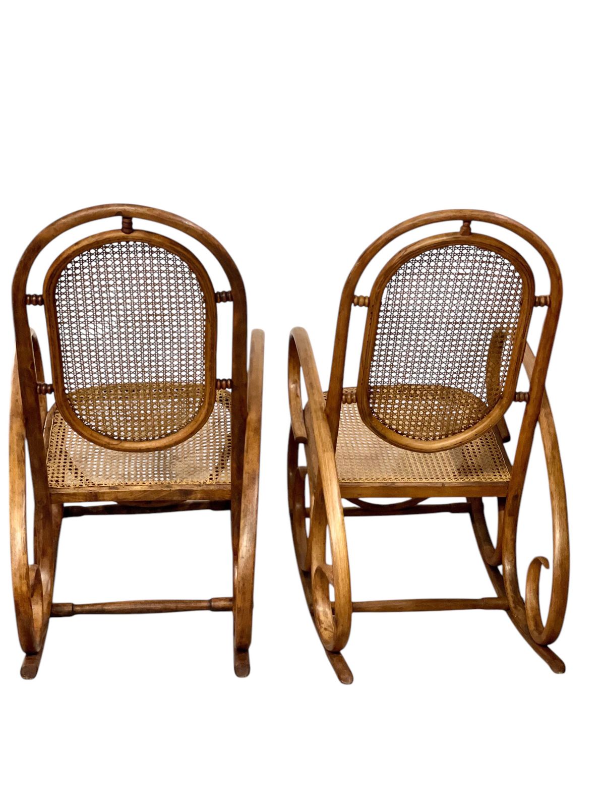 19th Century Rare Pair Of Beechwood And Cane Rocking Chairs photo vinterior