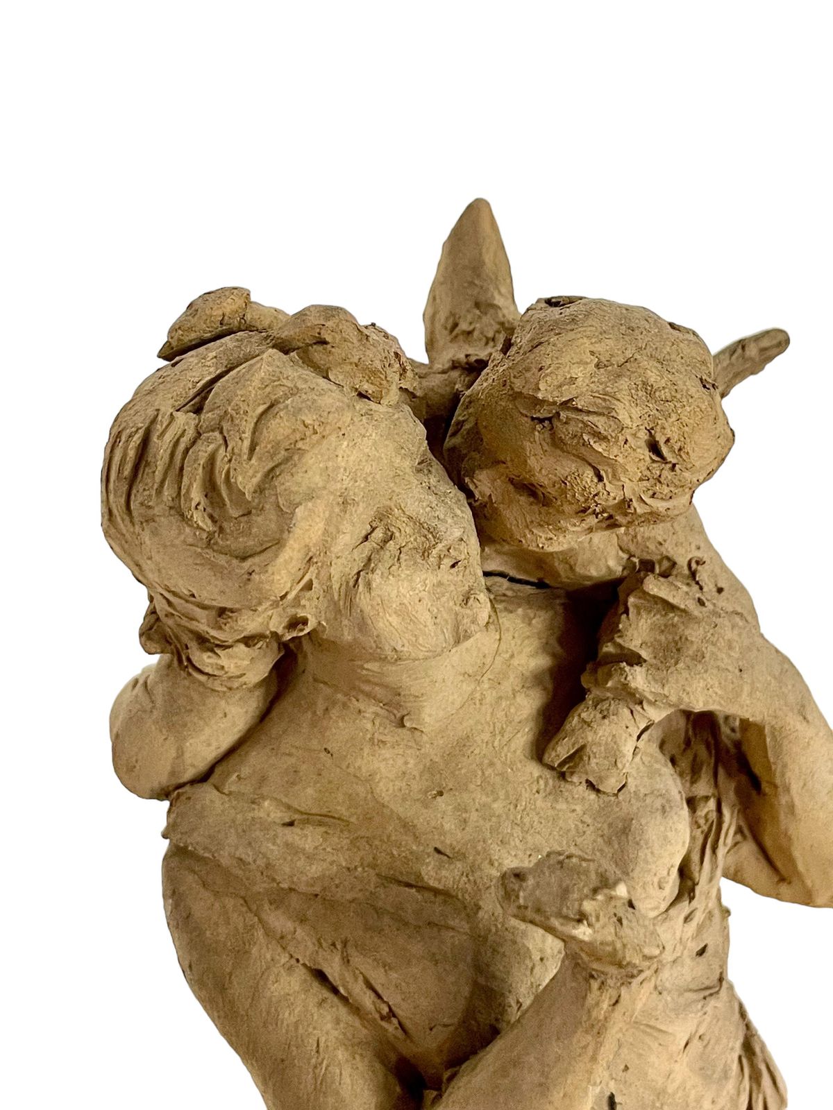 Terracotta Statuette Of A Goddess And Winged Cherub photo for sale