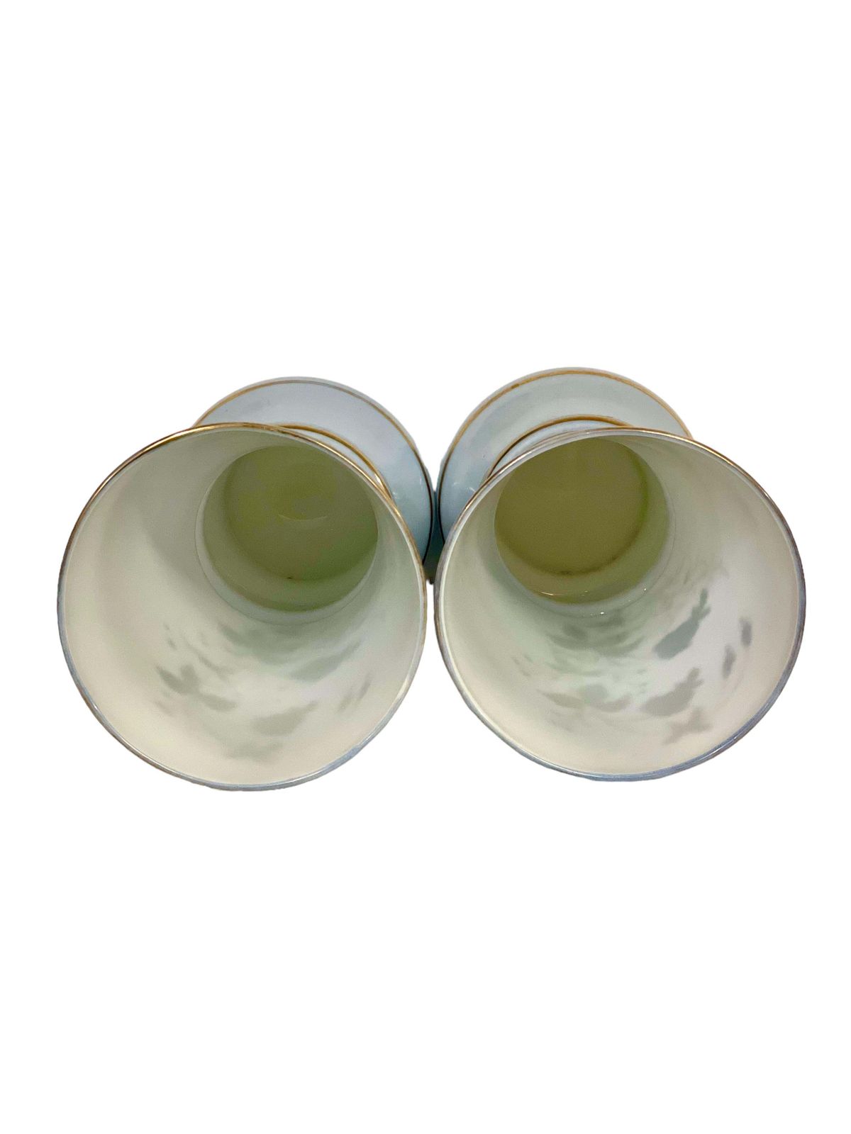 Pair Of Large Gilt And Pale Blue Opaline Vases, Napoleon III Period photo vintage
