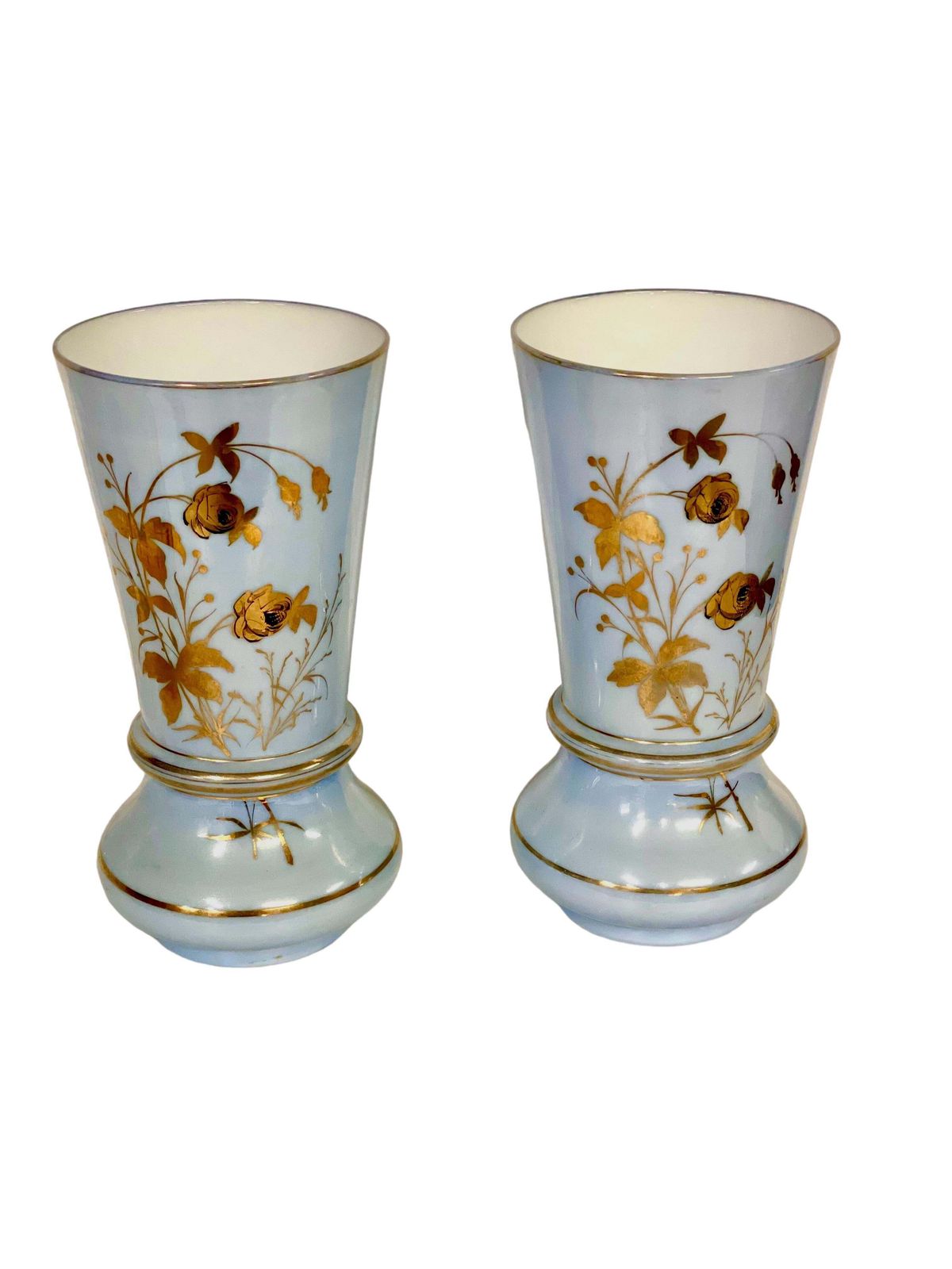 Home Decor Pair Of Large Gilt And Pale Blue Opaline Vases, Napoleon III Period photo
