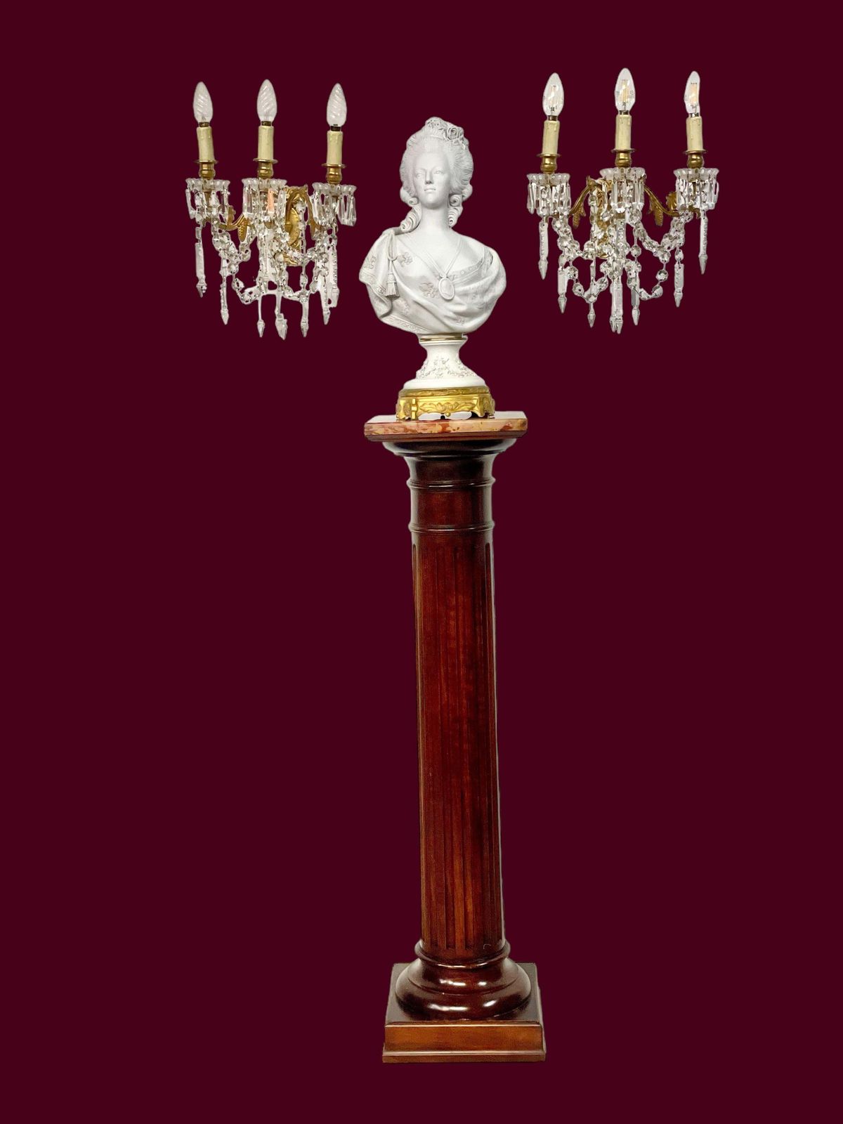 Louis XVI Column Pedestal With A Red Veined Marble Top photo vintage