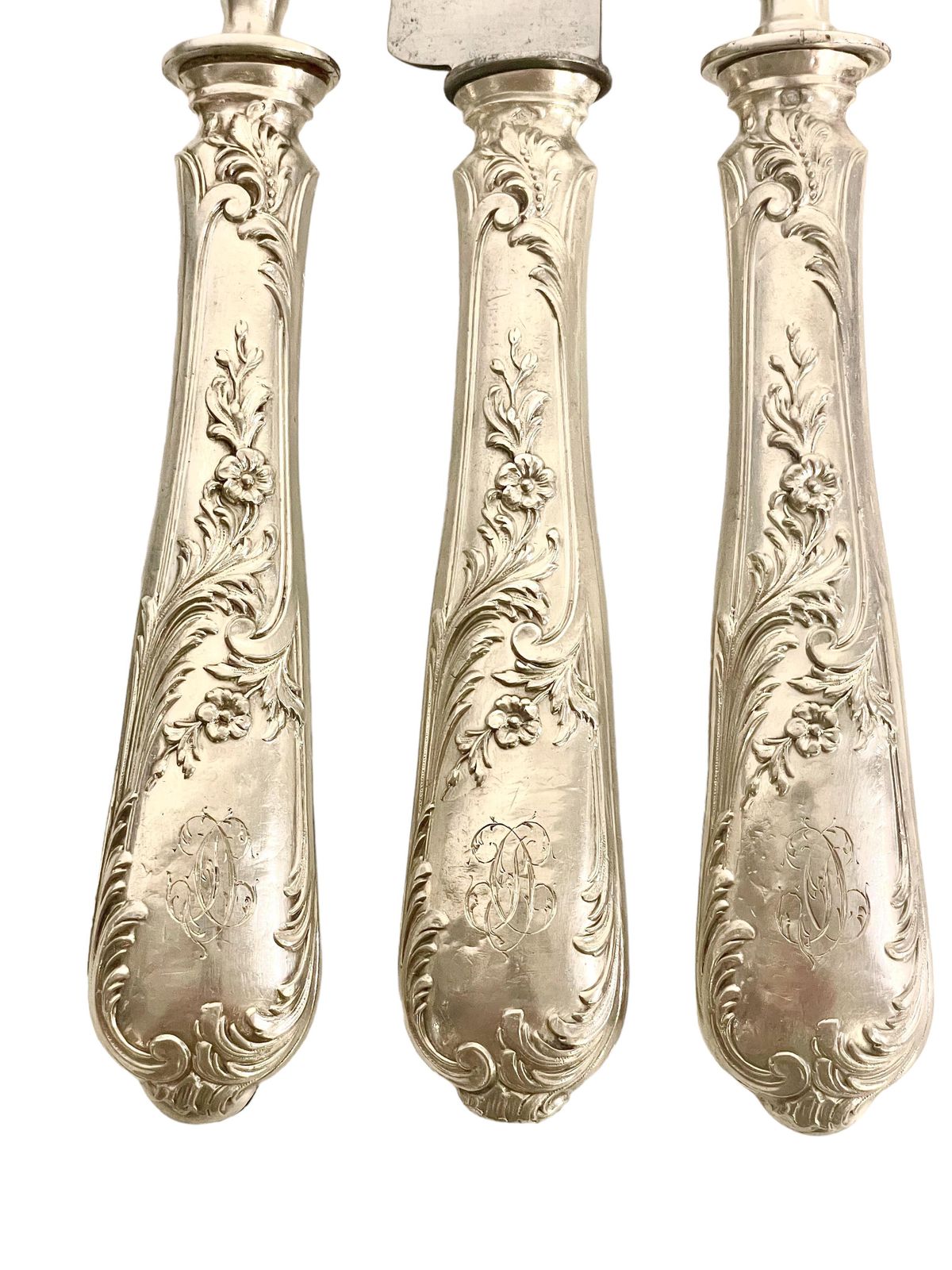19th Century French Louis XIV Style Gigot Lamb Silver Plated Carving Set photo furniture