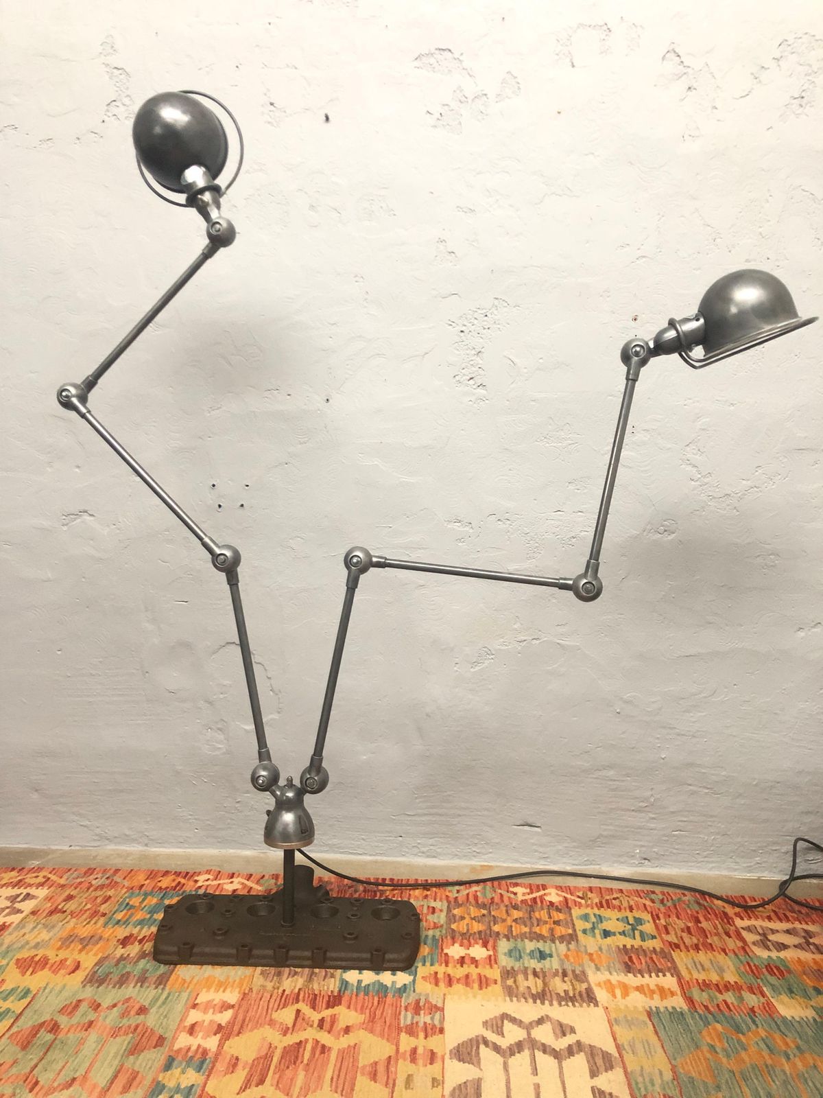 Vintage Jielde Double Armed Industrial Floor Lamp Mounted On To A V8 Flathead photo Lighting