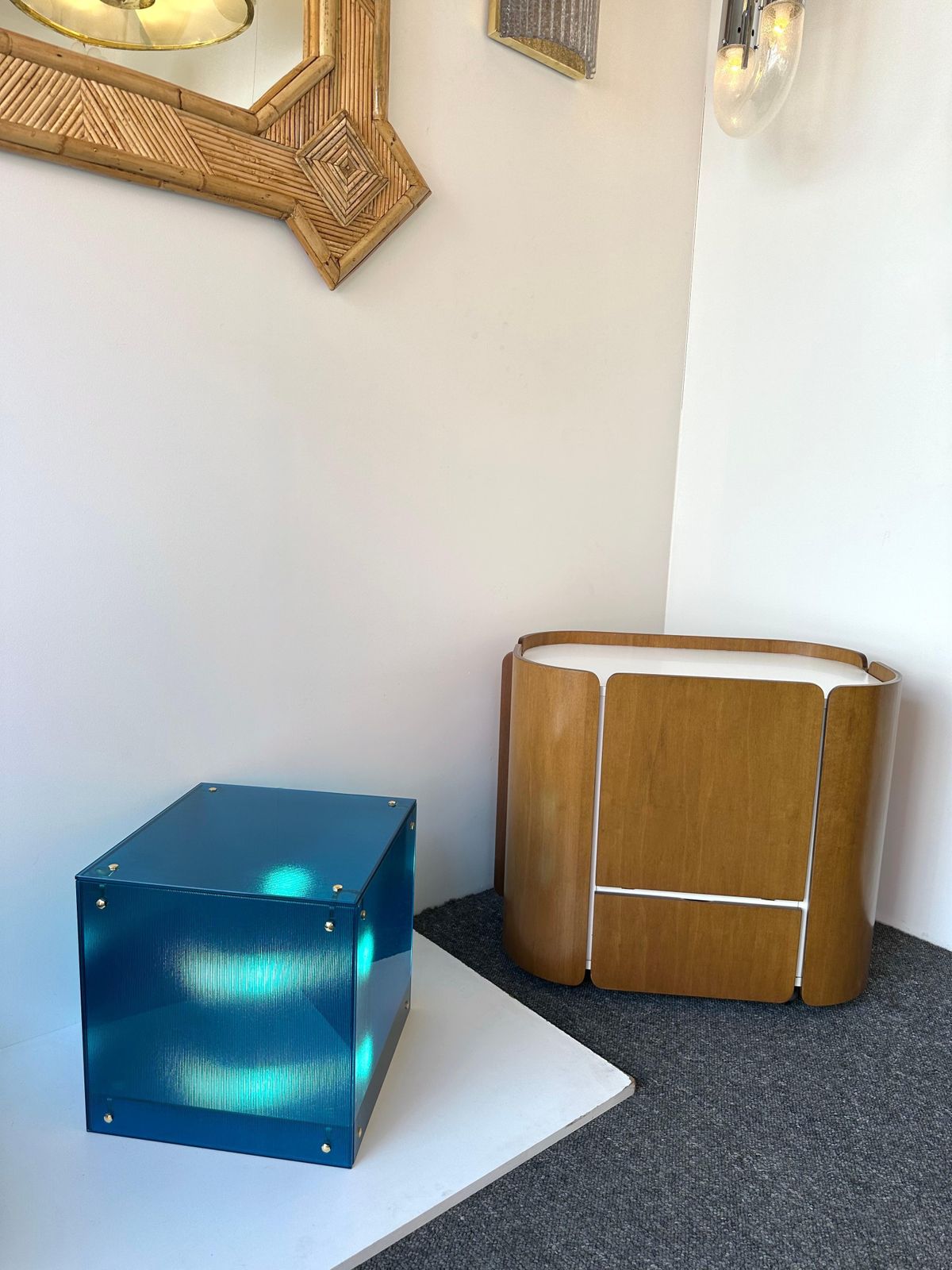 Contemporary Cube Lamp Blue Murano Glass And Brass, Italy photo Lighting