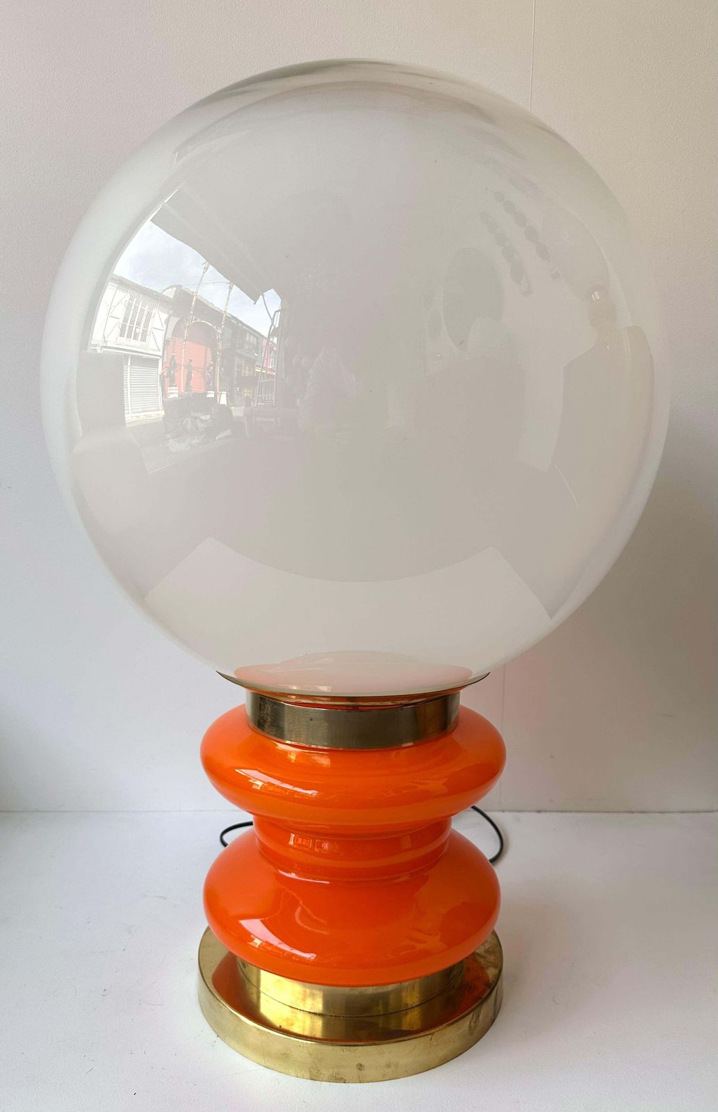 Contemporary Pair Of Brass And Orange Murano Glass Bulbs Lamps, Italy photo 4460.0