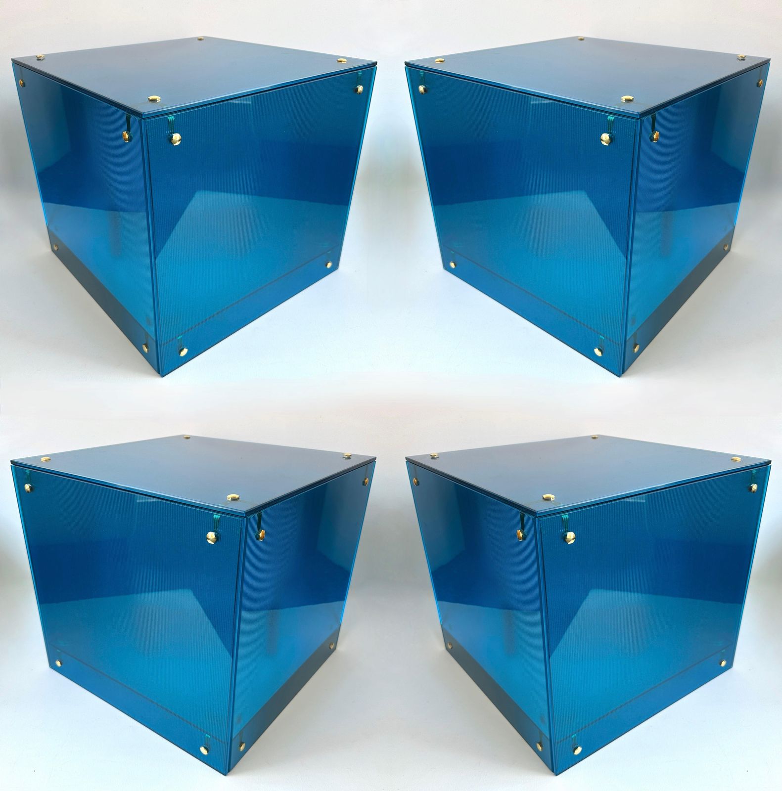 photo buy Contemporary Cube Lamp Blue Murano Glass And Brass, Italy