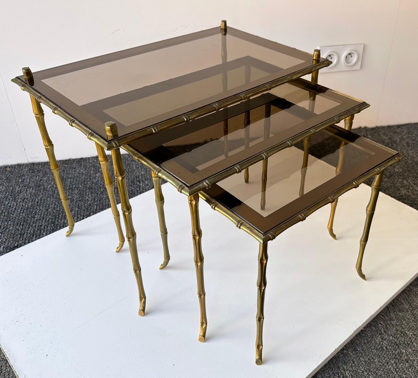 3860.0 Set Of 3 Nesting Tables Bamboo Gilt Bronze By Maison Baguès. France, 1960s photo