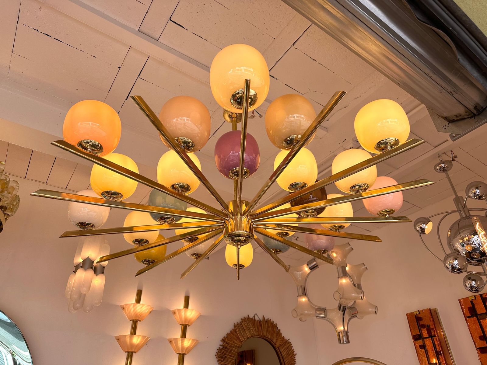 Large Contemporary Candy Chandelier Brass And Murano Glass , Italy photo furniture