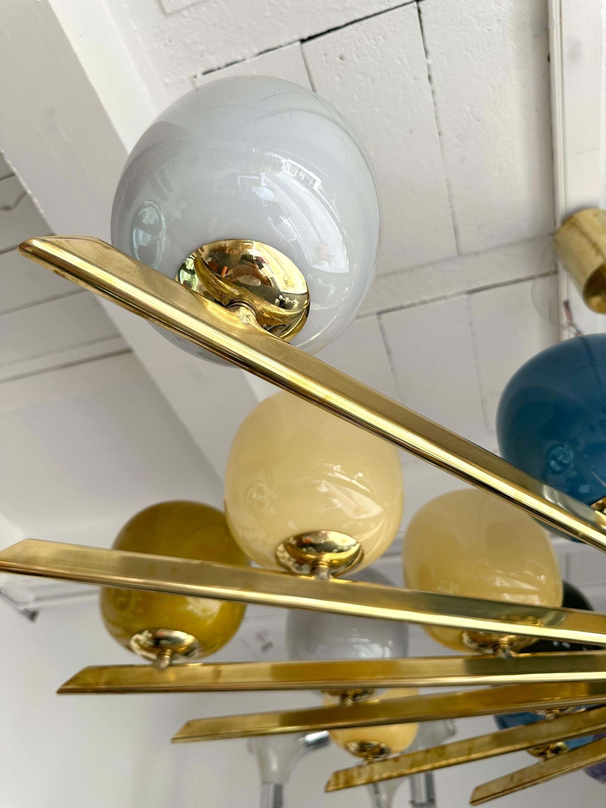 photo for sale Large Contemporary Candy Chandelier Brass And Murano Glass , Italy