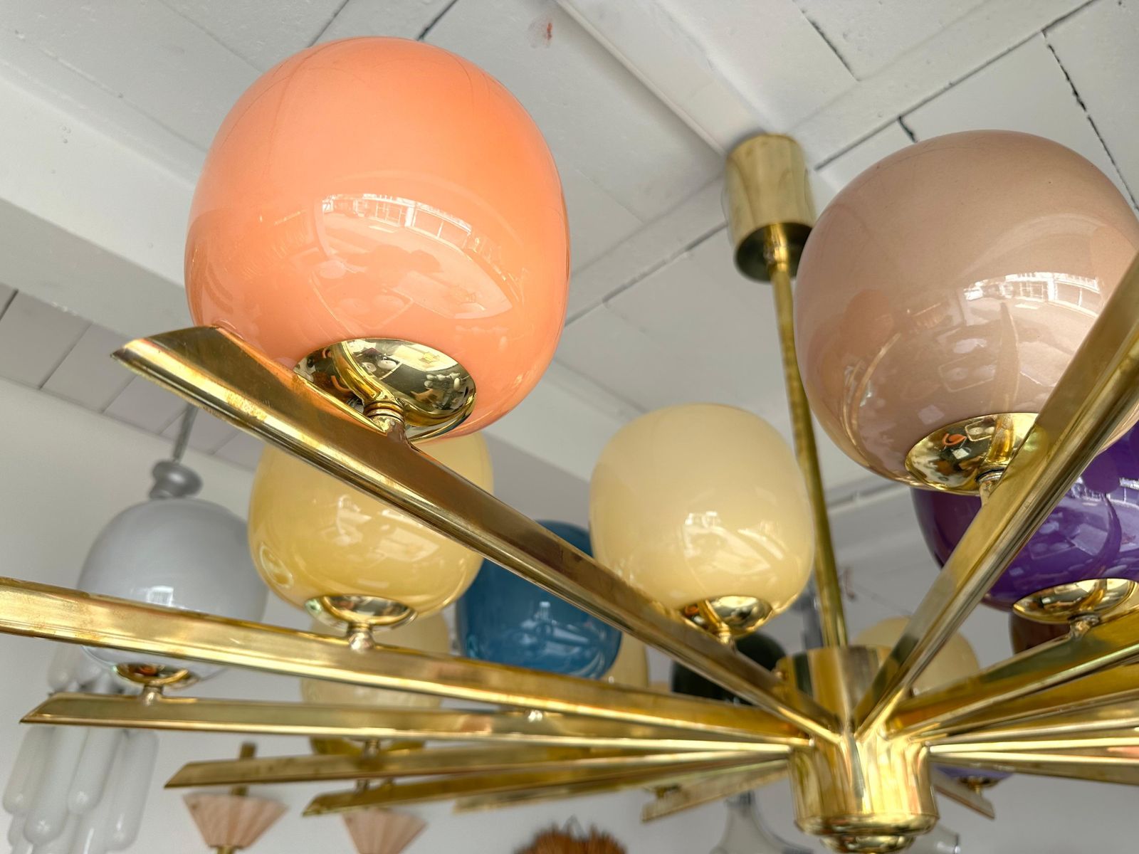 10293.0 Large Contemporary Candy Chandelier Brass And Murano Glass , Italy photo