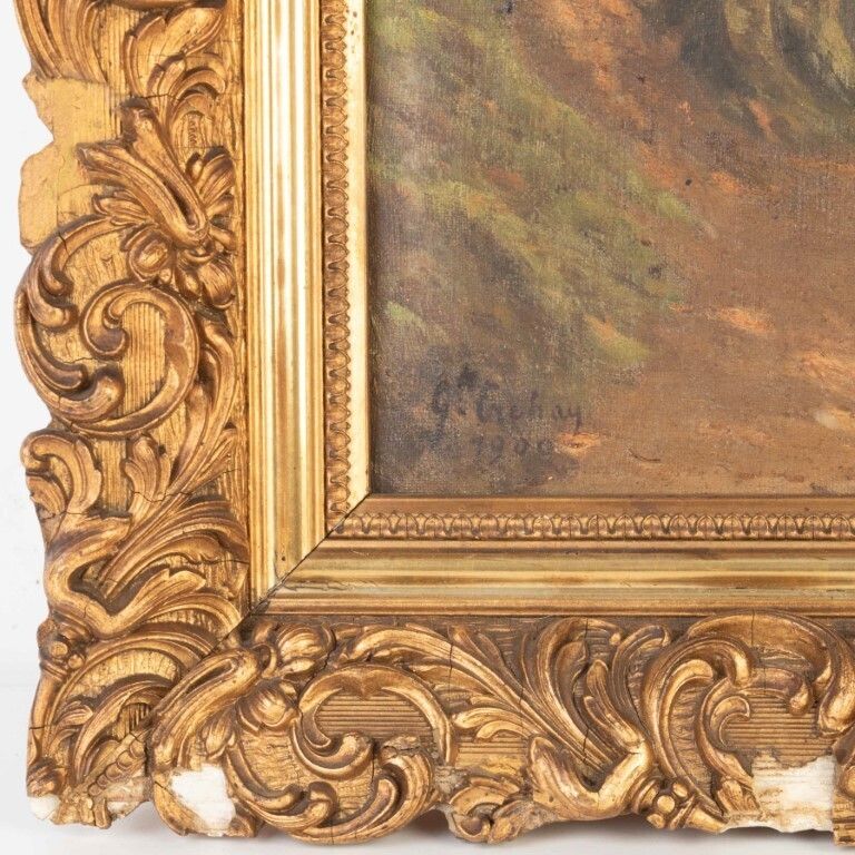 French Oil Painting On Canvas Of A Forest Footpath Signed & Dated 1900 photo Art