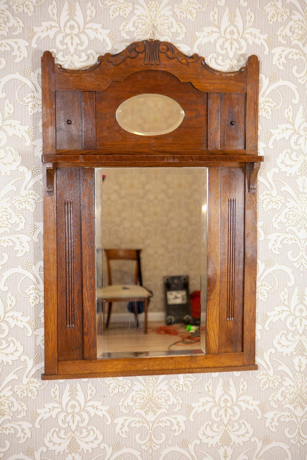 photo furniture Art Nouveau Wall Mirror In Oak Frame, Early 20th Century