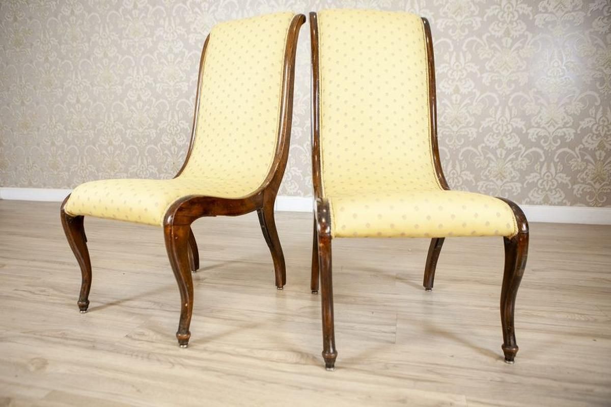 Two Swan Armchairs In Yellow Upholstery, Late 19th Century photo vintage