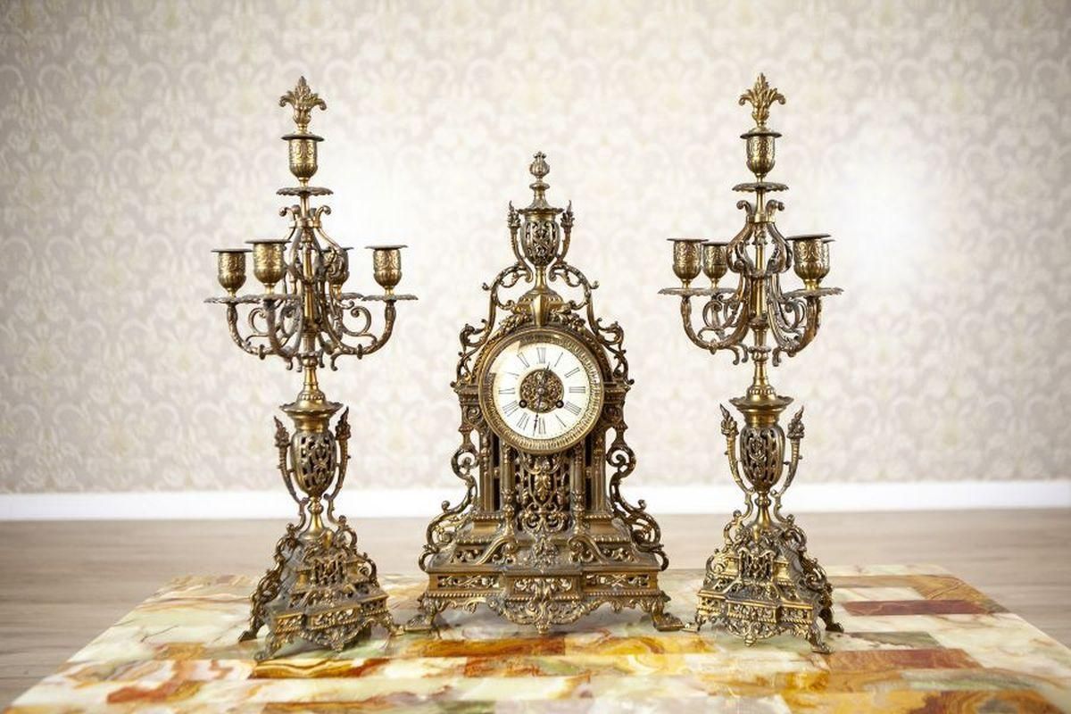 Unique French Style Mantel Clock With Candelabras, Early 20th Century photo furniture