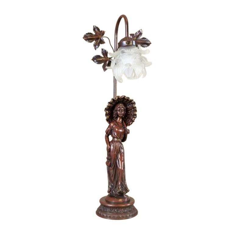 Mid 20th Century Night Light Featuring Woman Figurine Made Of Zamak Alloy