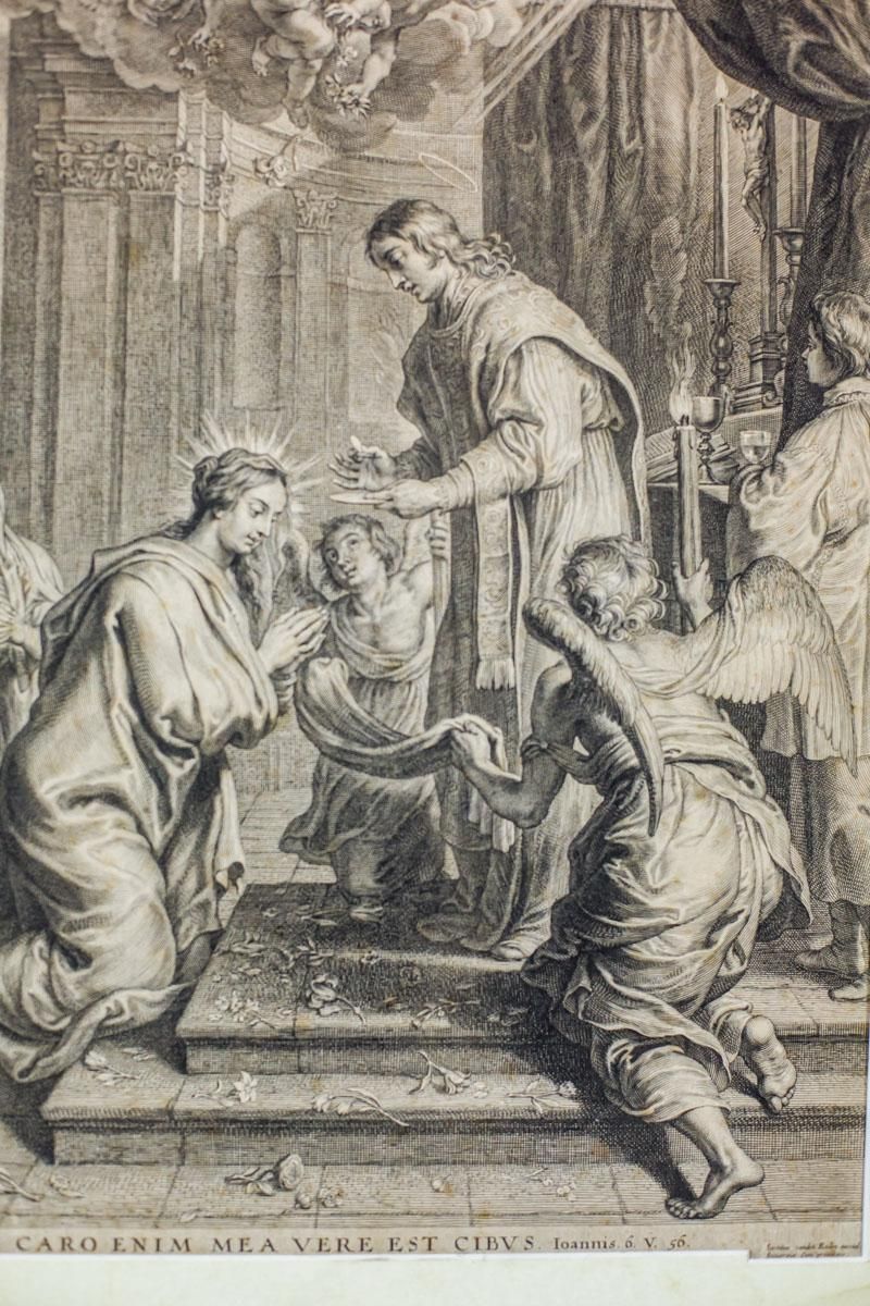 Art Engraving In Wooden Frame With Religious Scene   18th Century photo