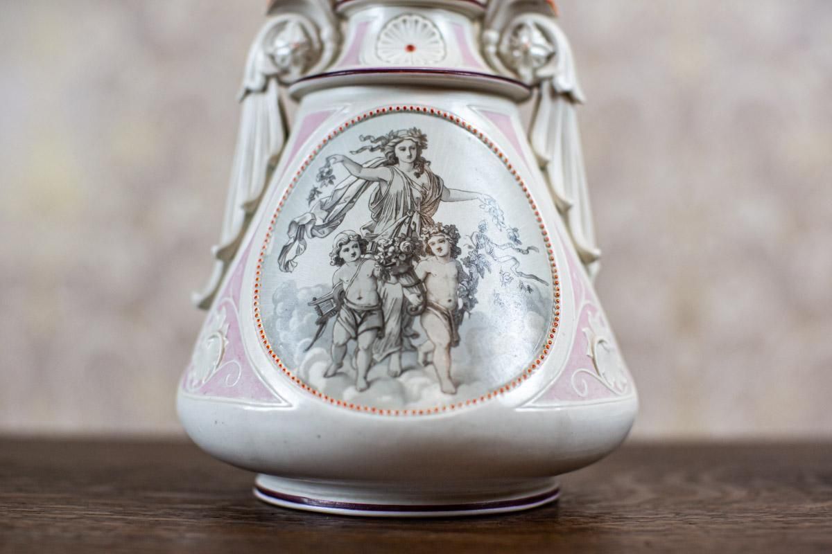 Pair Of 19th Century Biscuit Vases In White And Pink photo furniture