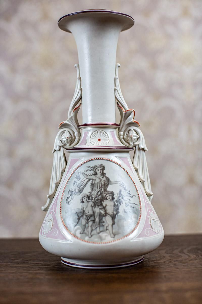 Pair Of 19th Century Biscuit Vases In White And Pink photo for sale