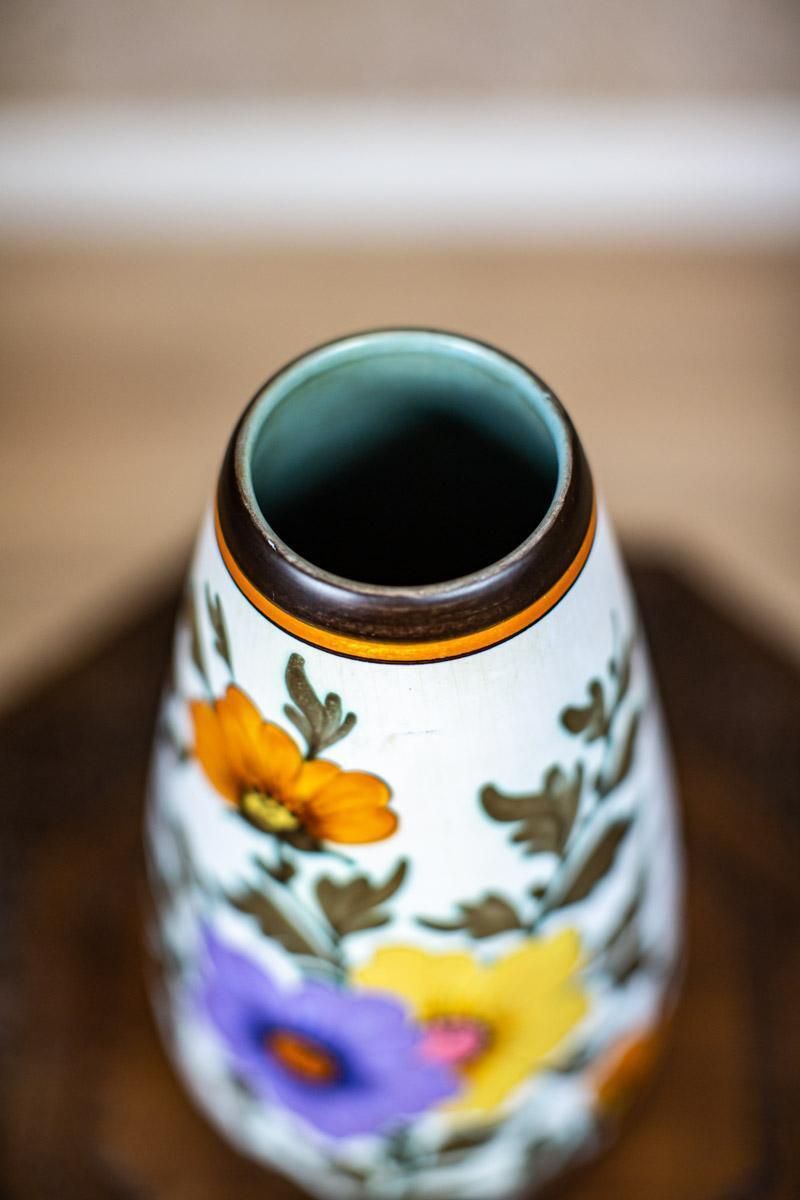 Ceramic Vase From The Early 20th Century In Floral Motifs photo vintage