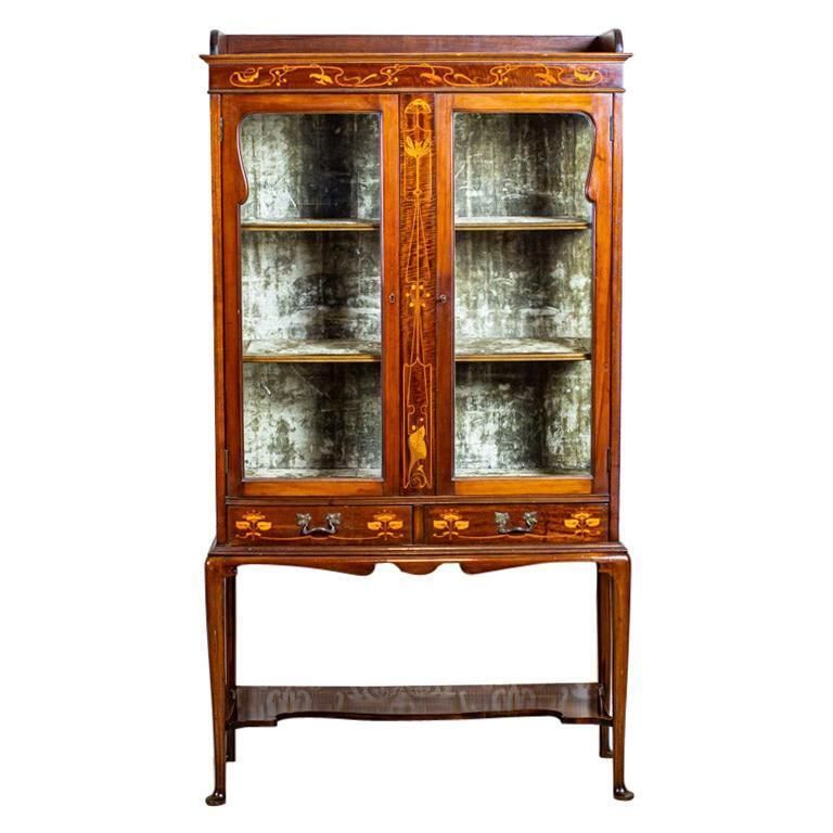 English Mahogany Inlaid Showcase From The 19th Century