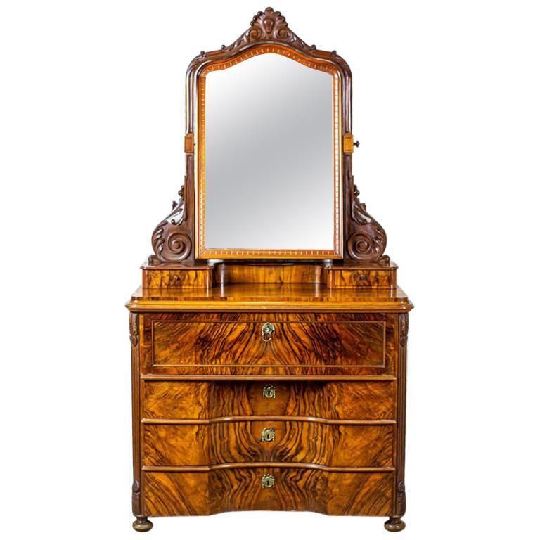 19th Century Two Part Dresser With Mirror In Brown Veneered With Rosewood