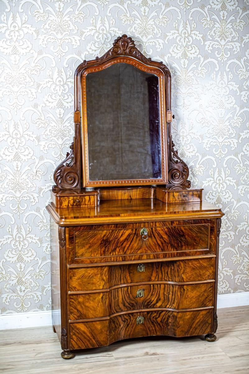 19th Century Two Part Dresser With Mirror In Brown Veneered With Rosewood photo Furniture