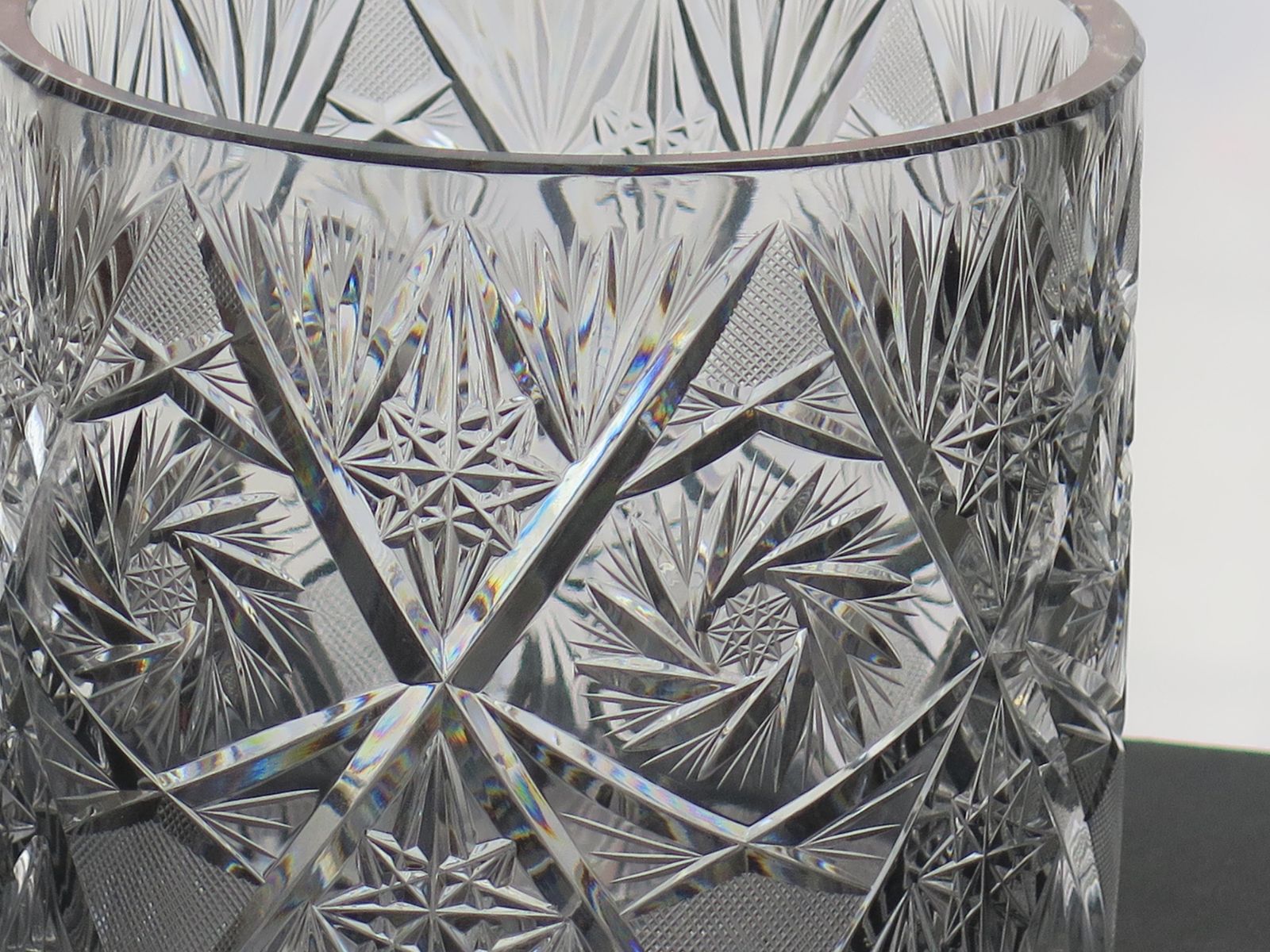 Cut Glass Crystal Jardiniere Or Vase With Thistles & Leaves, Ca 1920 photo for sale