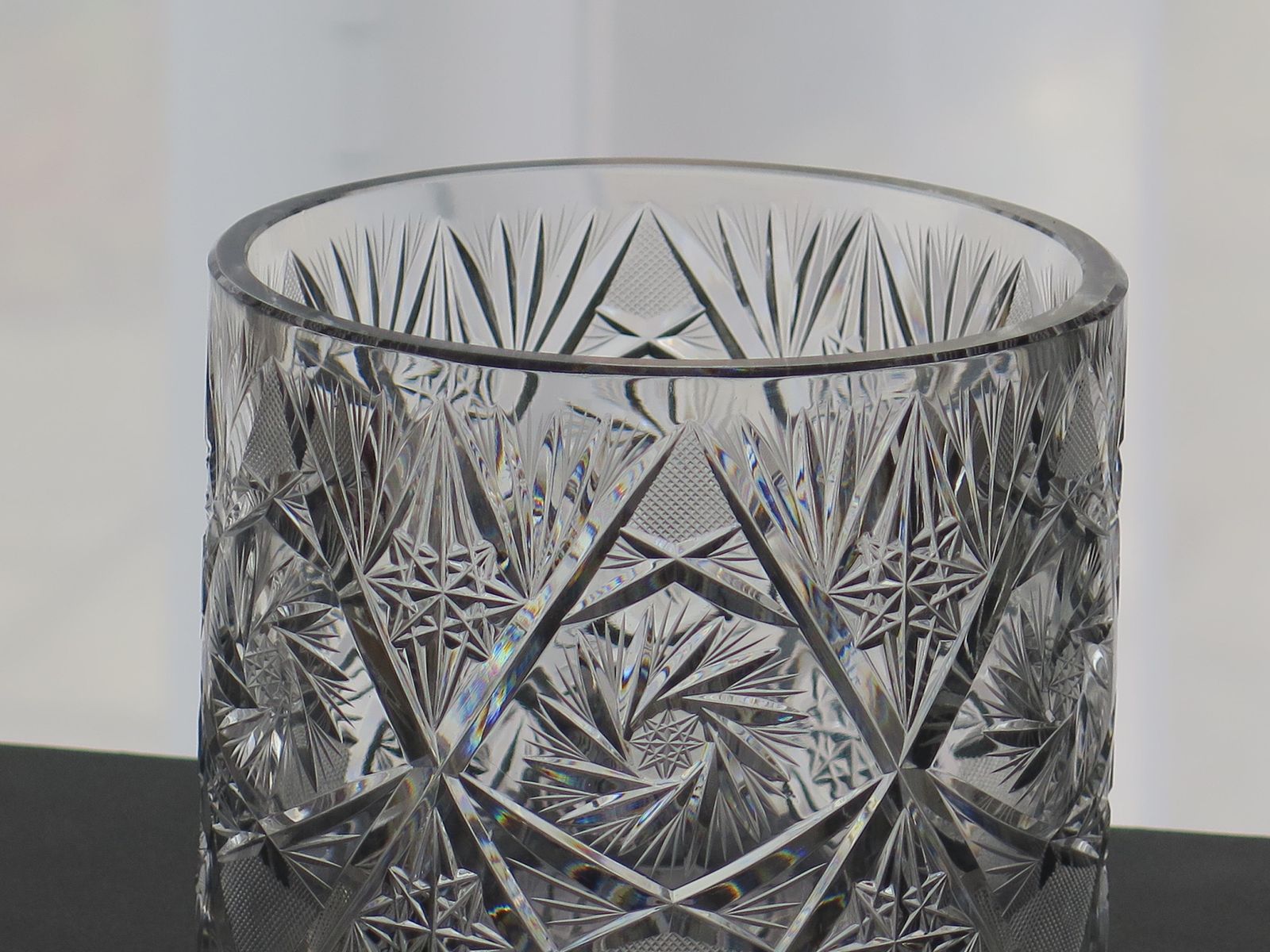 Cut Glass Crystal Jardiniere Or Vase With Thistles & Leaves, Ca 1920 photo buy