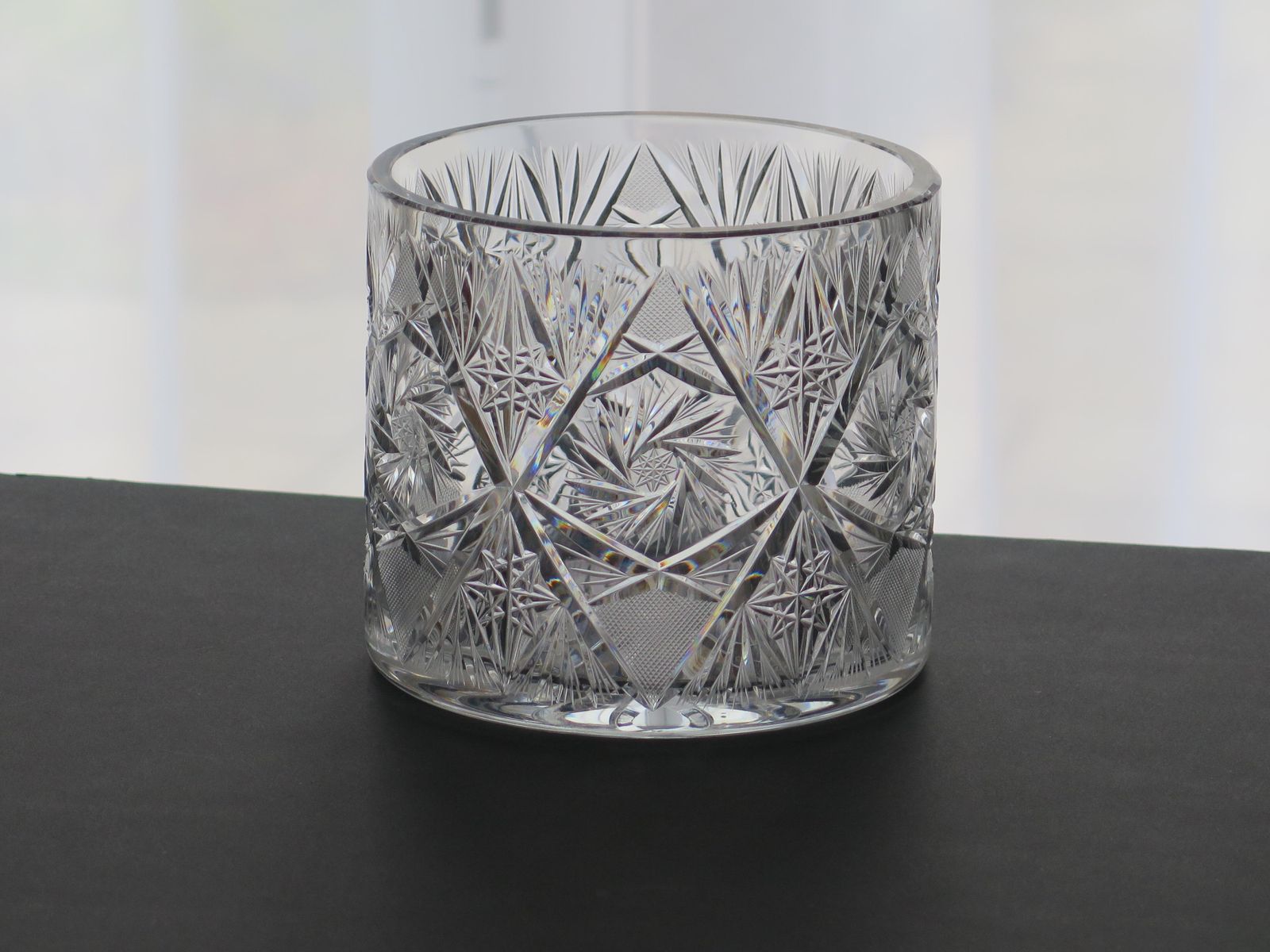 photo for sale Cut Glass Crystal Jardiniere Or Vase With Thistles & Leaves, Ca 1920