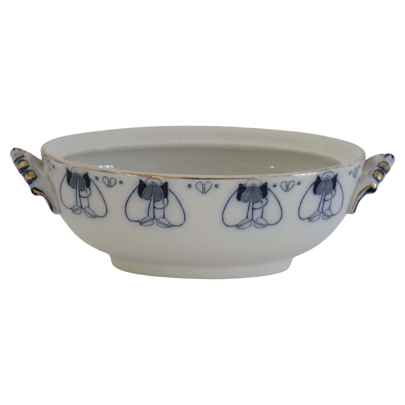 19th C. Art Nouveau Sauce Tureen Blue & White Tulip Ptn By Keeling & Co, Ca 1887