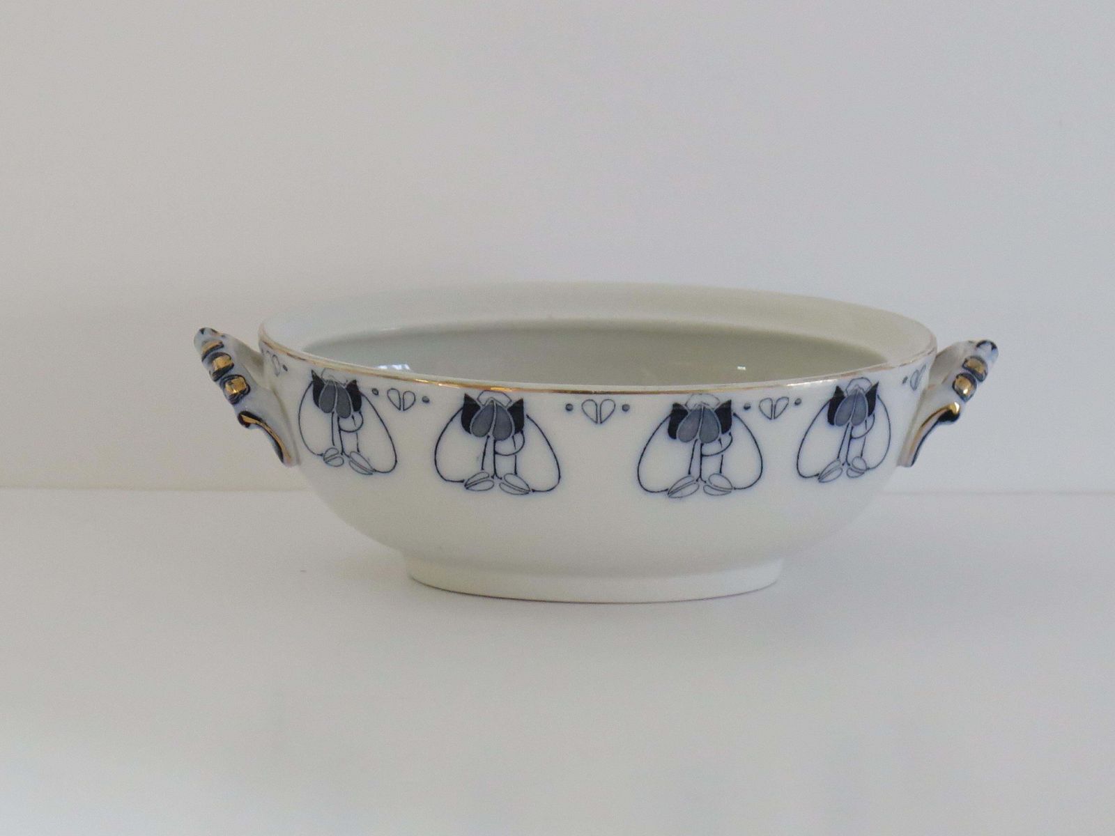 19th C. Art Nouveau Sauce Tureen Blue & White Tulip Ptn By Keeling & Co, Ca 1887 photo Home Decor