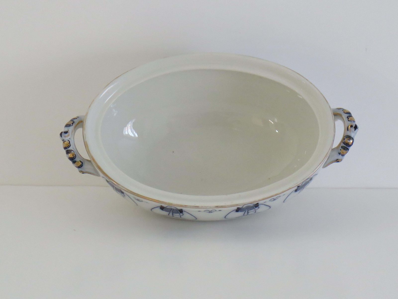 Home Decor 19th C. Art Nouveau Sauce Tureen Blue & White Tulip Ptn By Keeling & Co, Ca 1887 photo