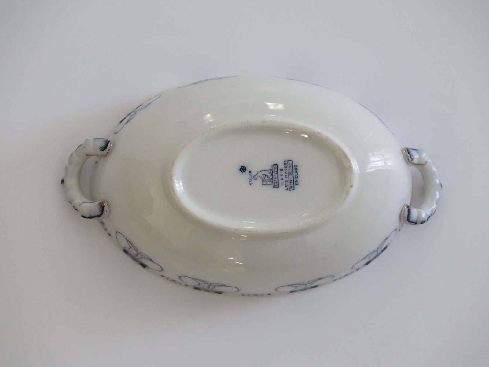 photo vinterior 19th C. Art Nouveau Sauce Tureen Blue & White Tulip Ptn By Keeling & Co, Ca 1887