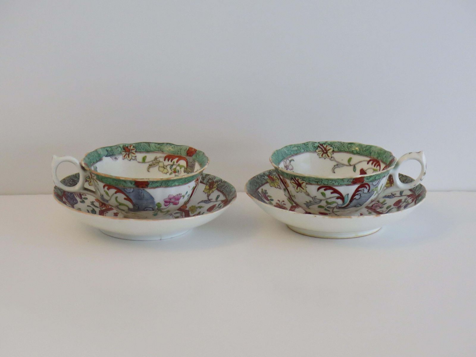 William Ivth Pair (A) Of C J Masons Cups & Saucers Porcelain Ptn 223, Ca 1830 photo vintage