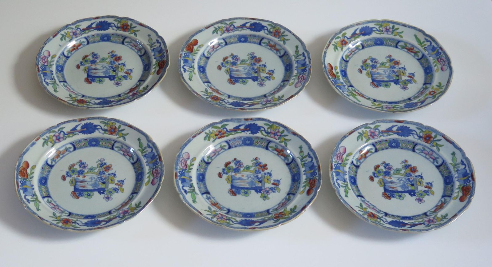 Georgian Set Of Six Masons Ironstone Desert Plates Scroll Landscape Ptn, Ca 1818 photo furniture