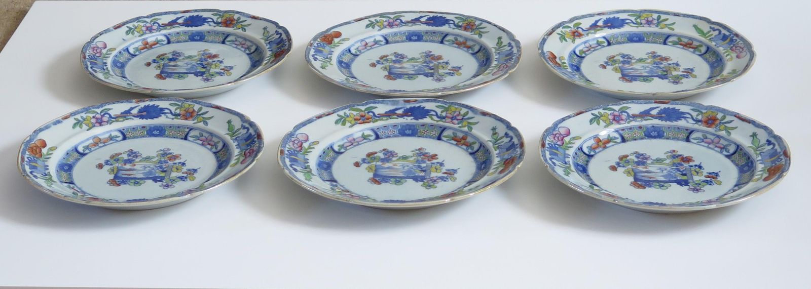 Georgian Set Of Six Masons Ironstone Desert Plates Scroll Landscape Ptn, Ca 1818 photo Home Decor