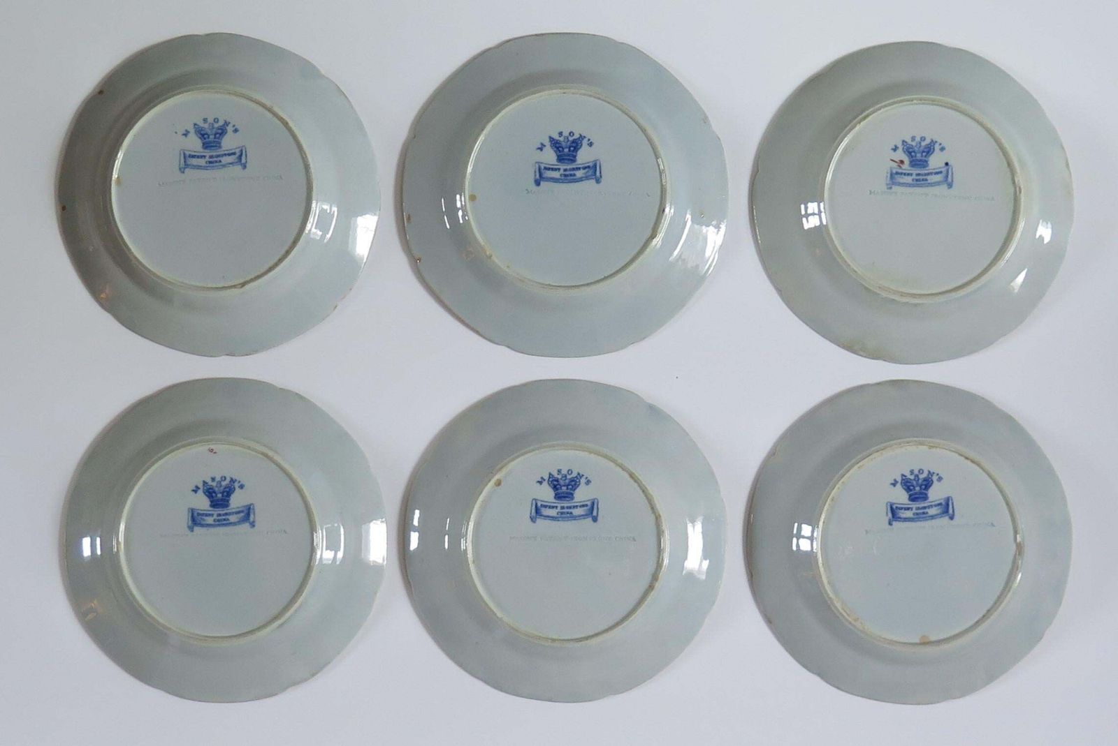 Georgian Set Of Six Masons Ironstone Desert Plates Scroll Landscape Ptn, Ca 1818 photo vintage