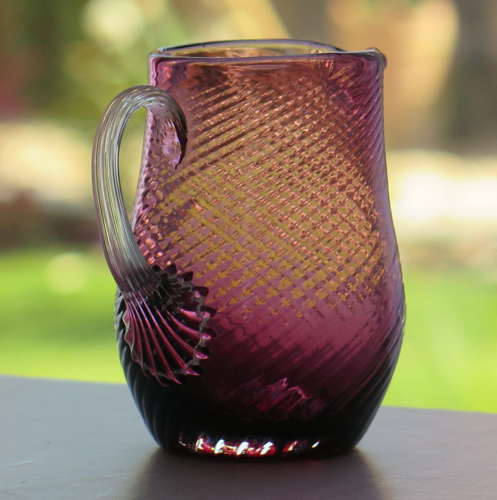 Victorian Cranberry Glass Cream Jug Wrythen Moulded Detail, English Circa 1870 photo vinterior