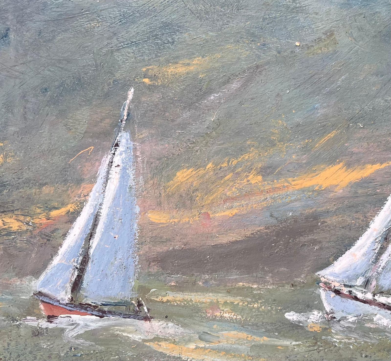 French Impressionist Seascape With Two White Sailed Boats At Sunset photo buy