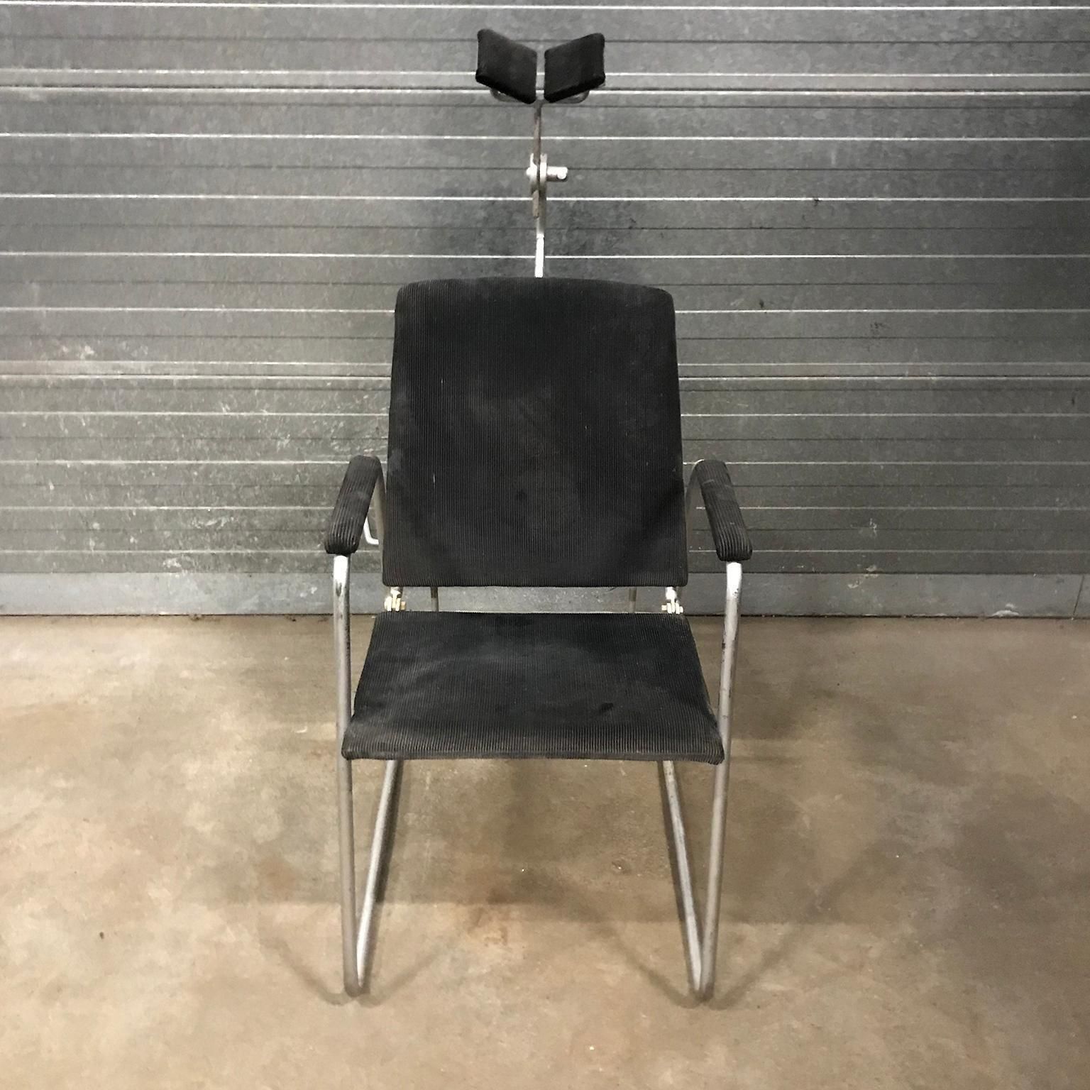 Unique Barber Chair In Black Corduroy, Circa 1960 photo buy