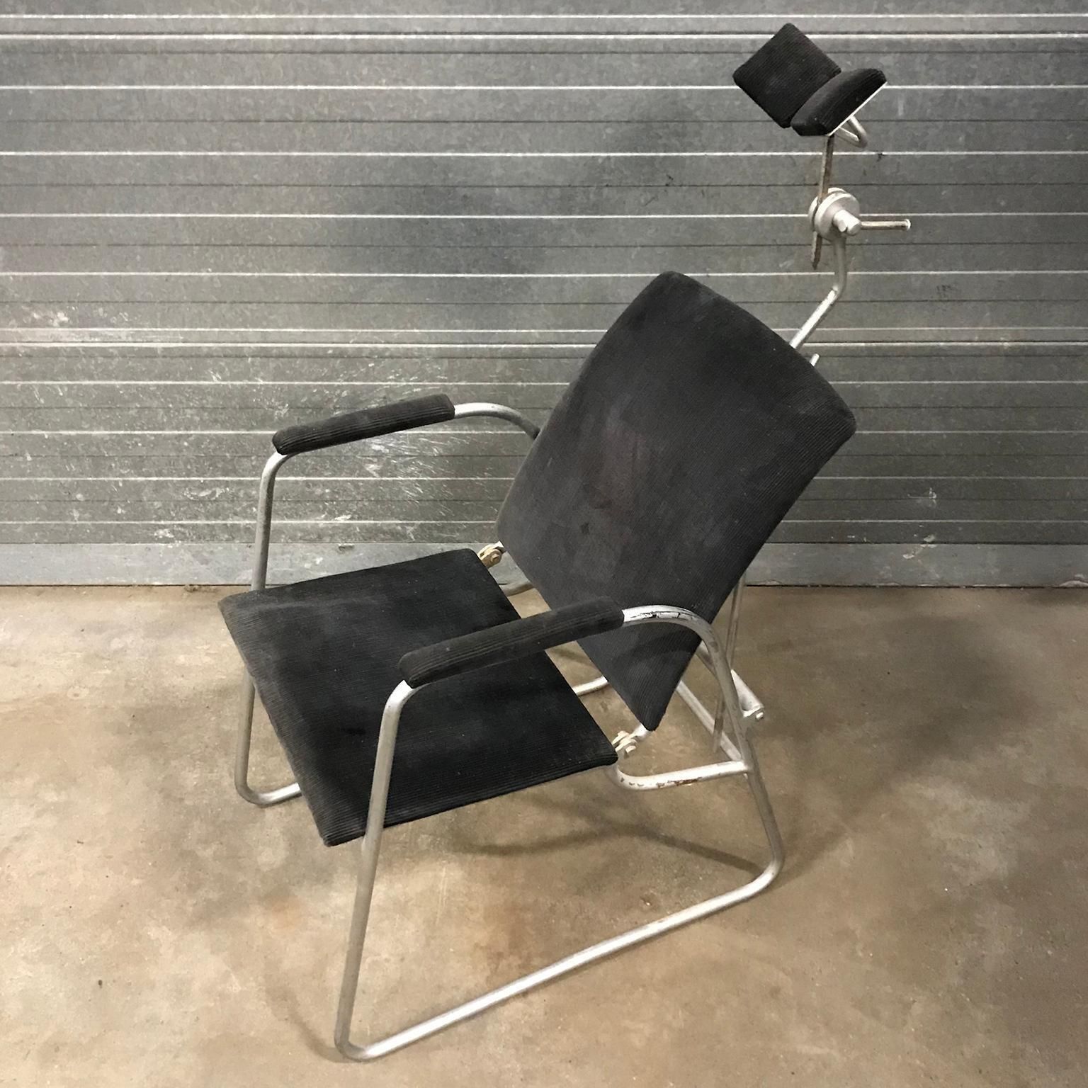 Unique Barber Chair In Black Corduroy, Circa 1960 photo vintage