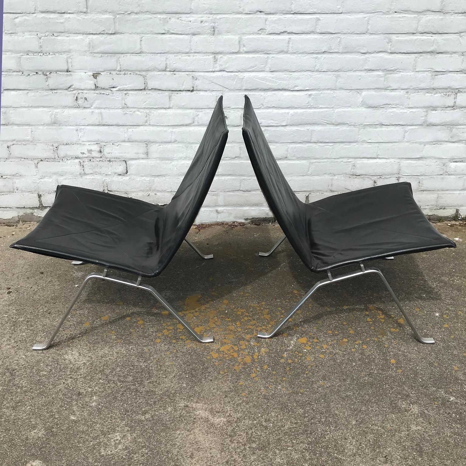 1956, Poul Kjaerholm For E. Kold Christensen, Set 2 Pk22 Lounge In Black Leather photo for sale