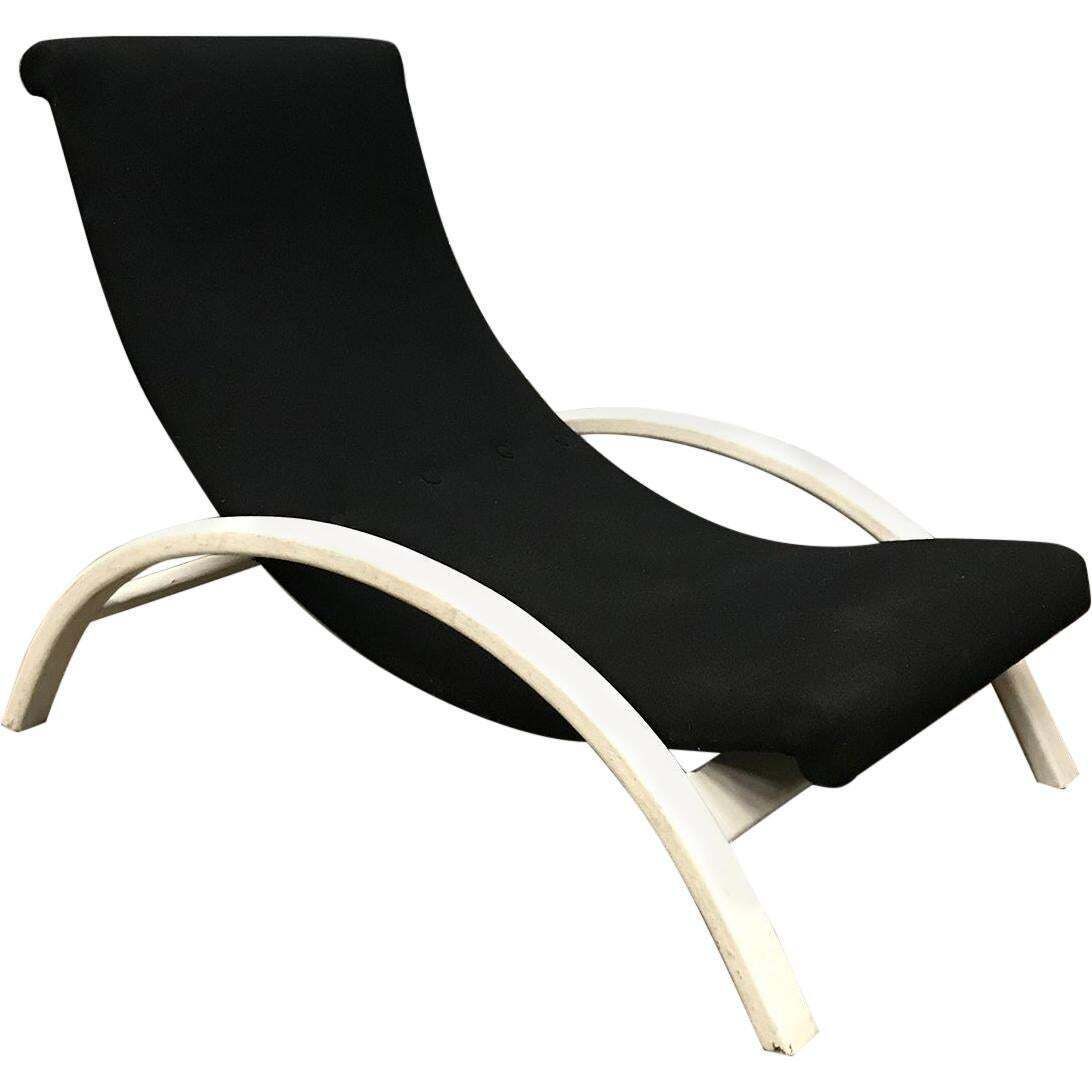 Elegant Infinitely Adjustable Easy Chair In Black Fabric & White Wood Circa 1960