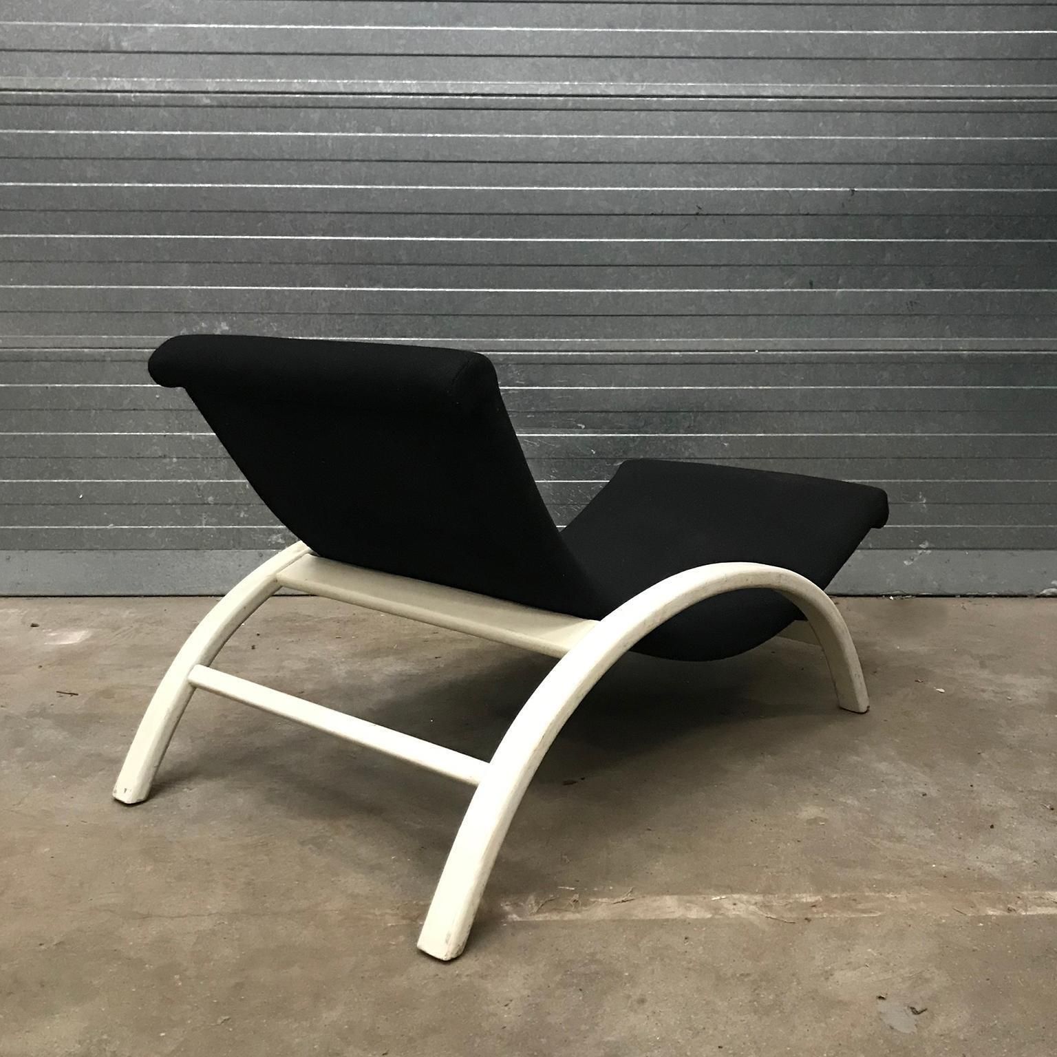 Elegant Infinitely Adjustable Easy Chair In Black Fabric & White Wood Circa 1960 photo vinterior