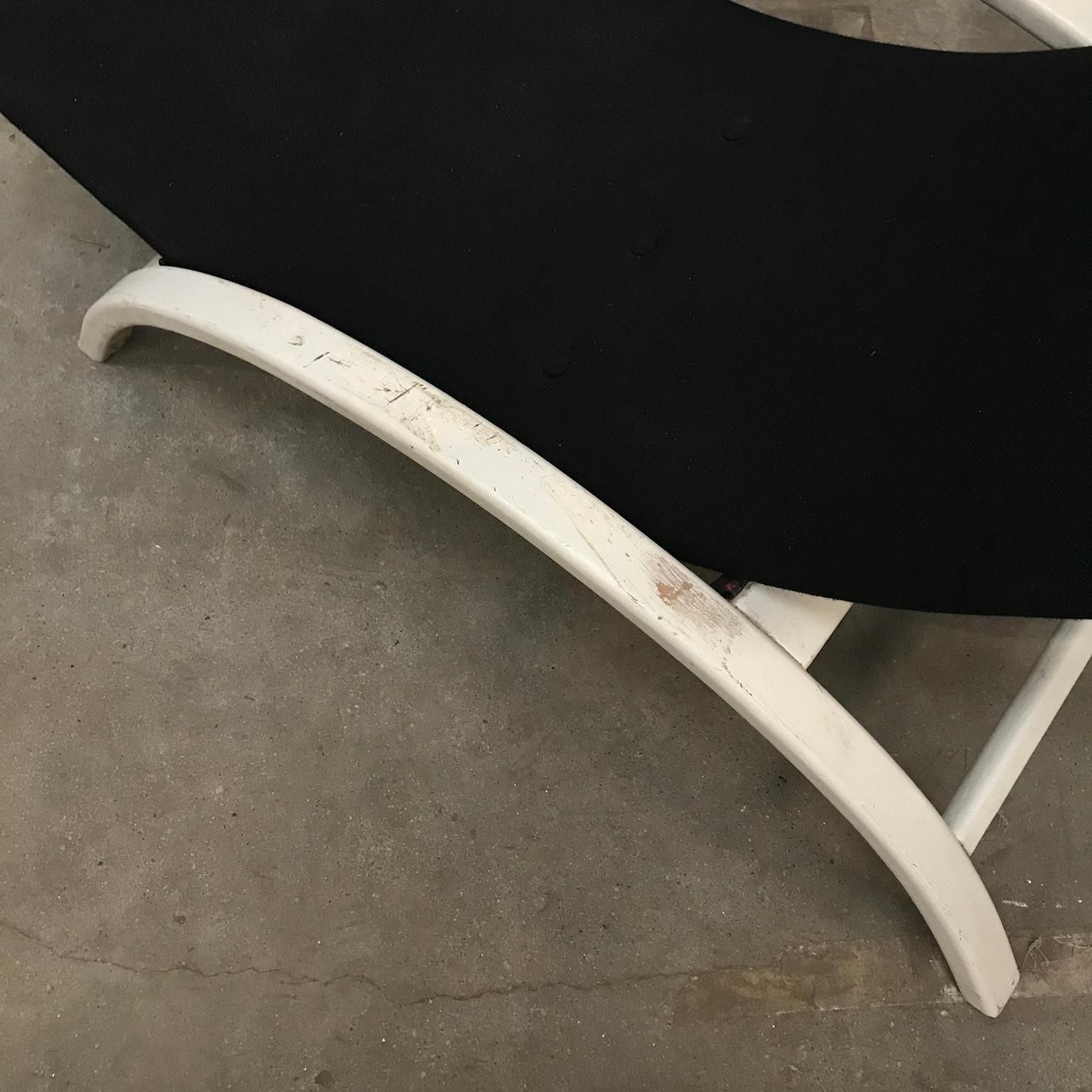 photo furniture Elegant Infinitely Adjustable Easy Chair In Black Fabric & White Wood Circa 1960