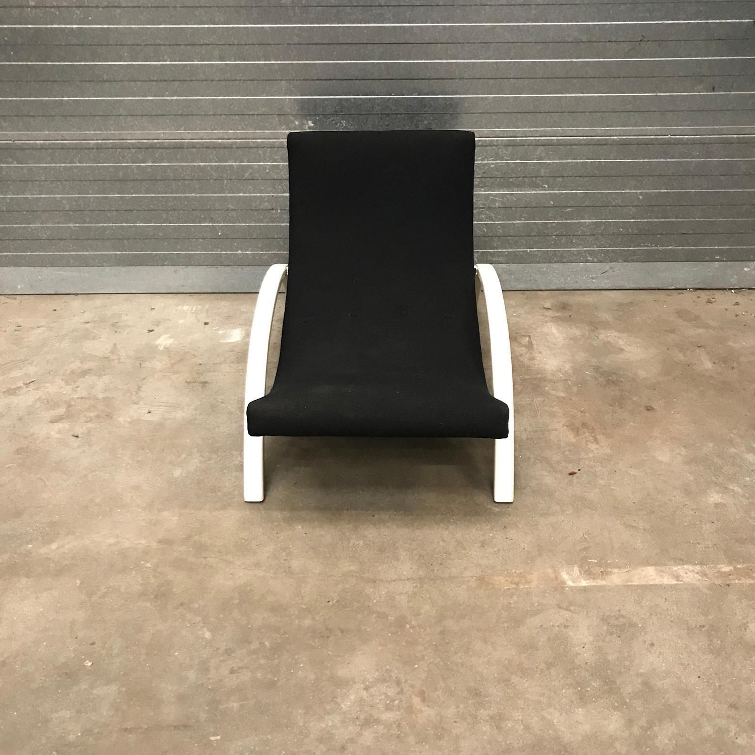 Furniture Elegant Infinitely Adjustable Easy Chair In Black Fabric & White Wood Circa 1960 photo